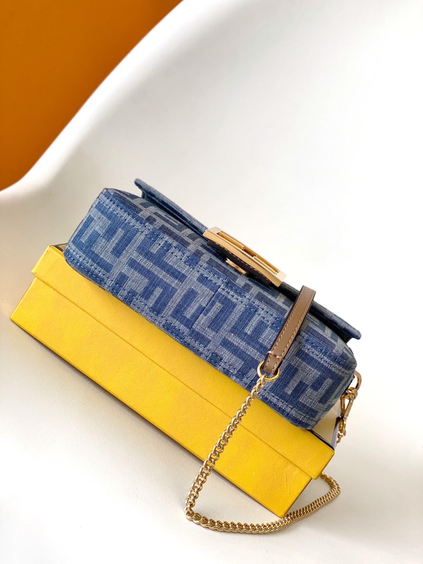 Fendi Mini Baguette FF Chenille Shoulder Bag Blue